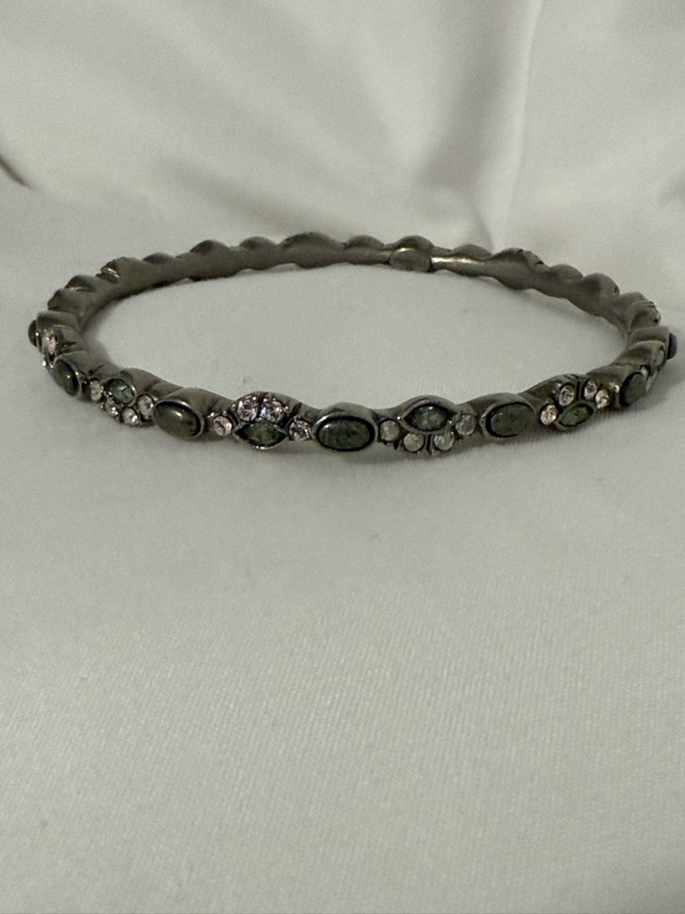 Sorrelli Silver-Tone Bangle with Green Cabochons and Clear Stones